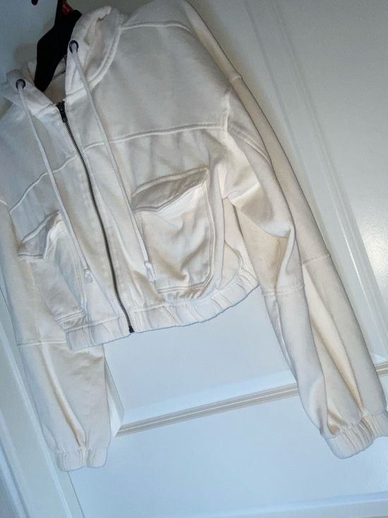Forever 21 Cream Cropped Zip Hoodie Jacket - Picture 2 of 5